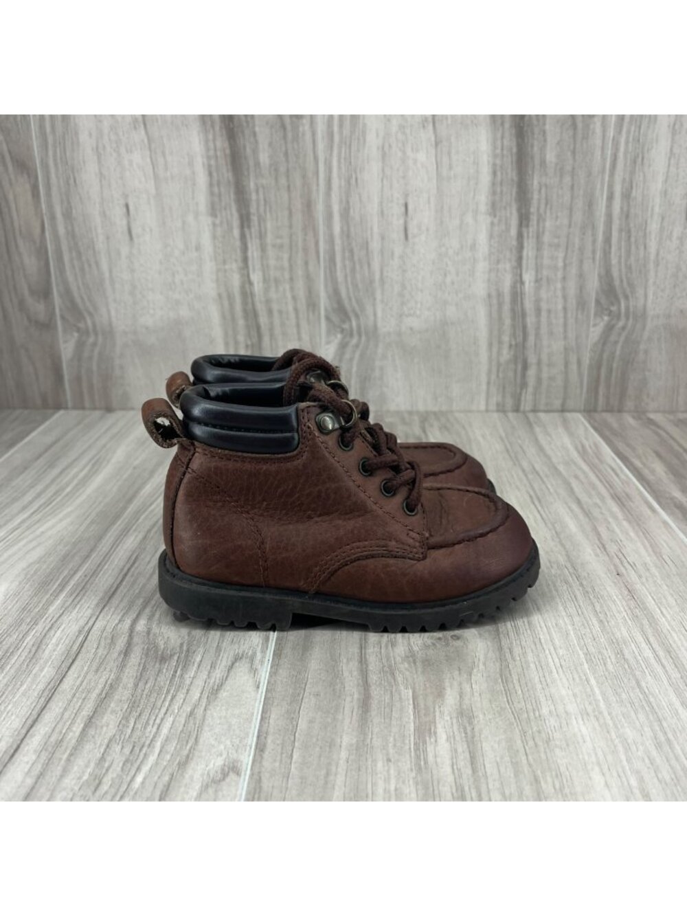 Jumping Jacks Boots Kids Toddler 6.5 M Vintage Brown Leather Moc Toe Work Boots